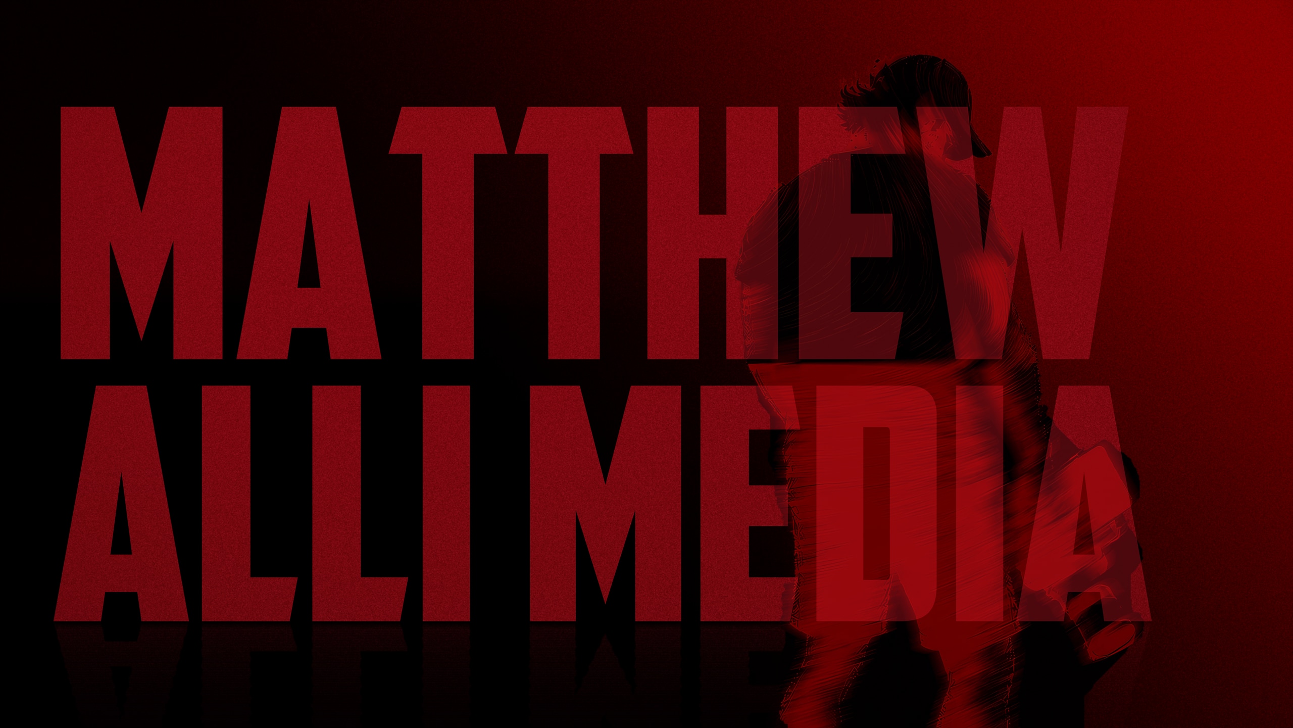 Matthew holding his camera, with Matthew Alli Media lettering in his red-and-black artwork